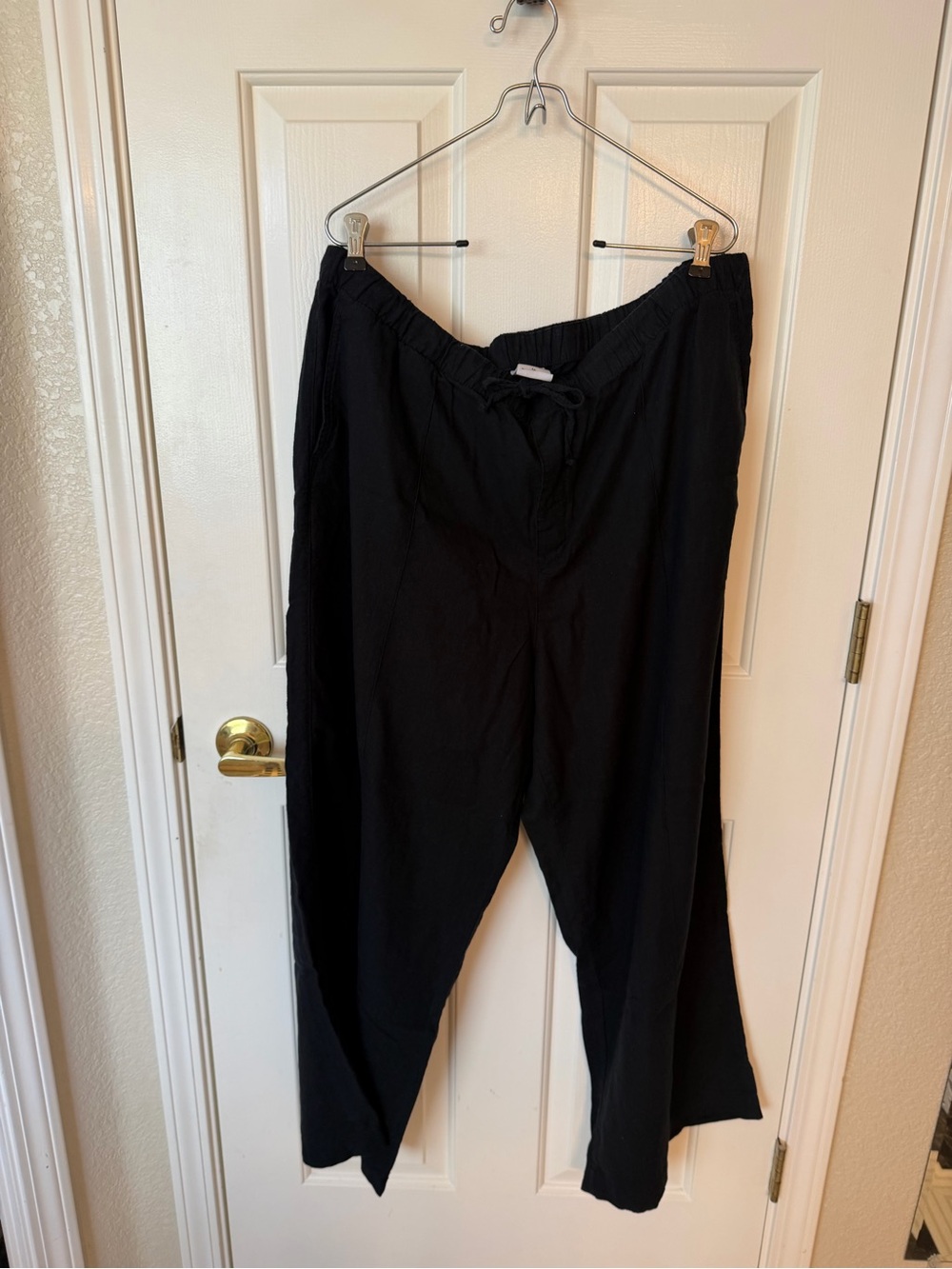 Women’s Linen Black Drawstring Wide Leg Casual Pants